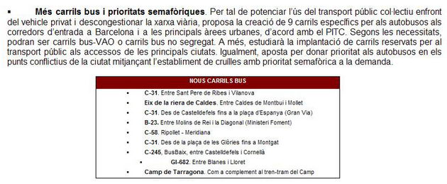 Extracte de la nota de premsa de la Generalitat de Catalunya per la que es mant&eacute; el carril bus a l'autovia de Castelldefels en la versi&oacute; definitiva del Pla de Transport de Viatgers de Catalunya (2008-2012)